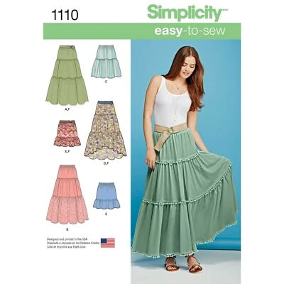 SIMPLICITY 1110 TIERED SKIRTS Misses Sewing Pattern Sizes XXS-XXL  4 - 26  Easy - Image 1 of 4