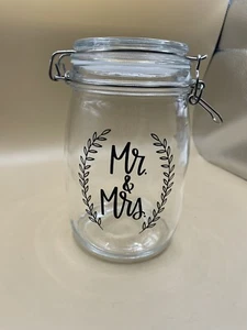 Tarro de vidrio Mr & Mrs sello tapa de bloqueo apretado contenedor de almacenamiento decoración del hogar boda - Imagen 1 de 7