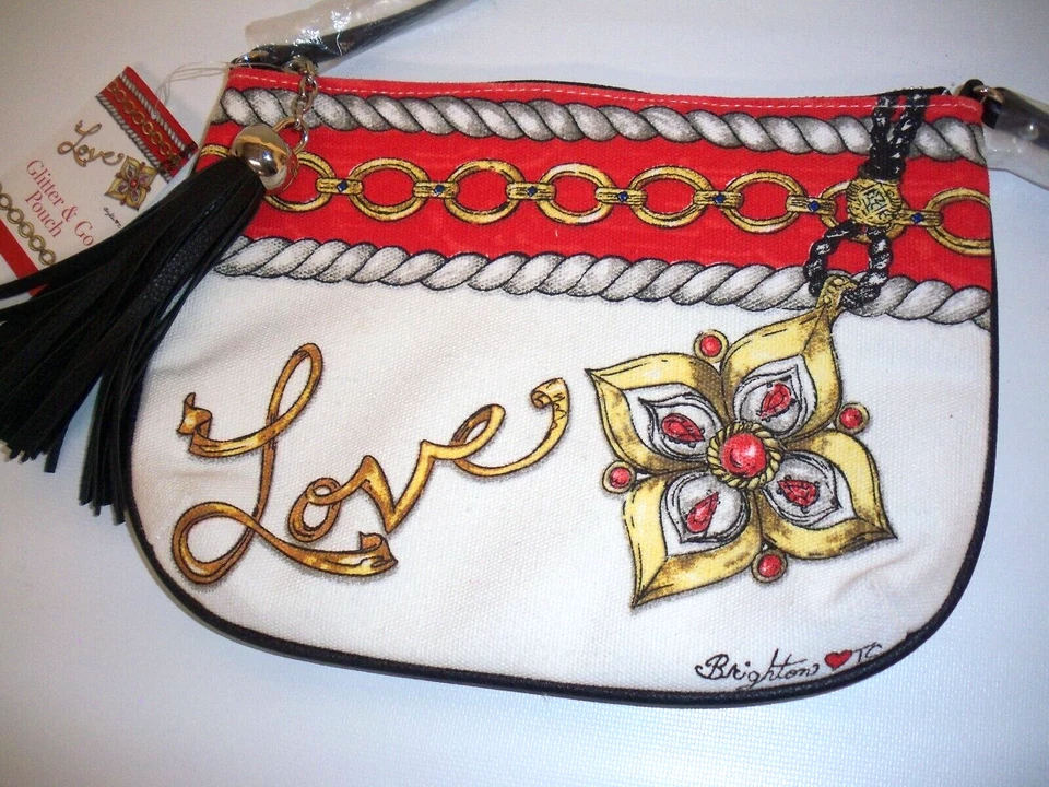 Brighton Love Glitter and Go Pouch Crossbody Purse Bag Canvas 10 X 7