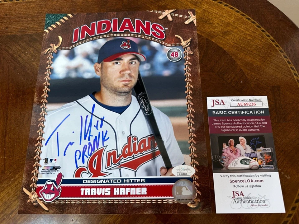 Foto oficial de béisbol firmada por Travis Hafner Cleveland Indians de la MLB de 8x10 JSA Foto 1 de 1
