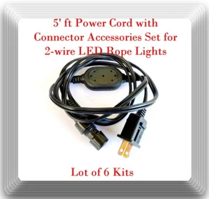 6 Kits 5' ft Power Cord w/ Connector Accessories Set for 2-wire LED Rope Lights - Picture 1 of 2