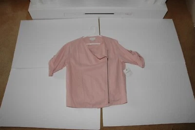 🌸 Liz Claiborne Linen Cotton Blend Roll Tab Sleeve Front Zip Top Size Medium - Image 1 of 4