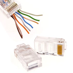 RJ45 Cat5e / Cat 6 PASS-THROUGH Crimp Ends Modular Ethernet Network Cables Plugs - Afbeelding 1 van 10