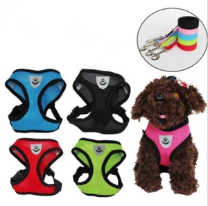 Soft Air Mesh Small Dog Cat Harness and Lead Set Adjustable Puppy Vest Pink Blue - Picture 1 of 15