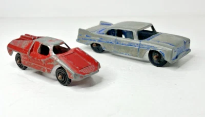 Vintage TootsieToy Metal Cars Red Fiat Abarth Blue Plymouth Lot of 2 Made in USA - Image 1 of 4