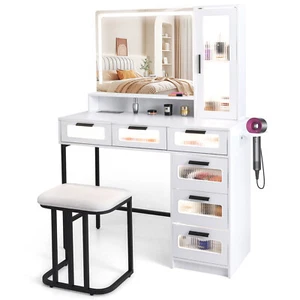 Makeup Vanity Table with Mirror and Lights Dressing Table and Stool Set - Picture 1 of 9