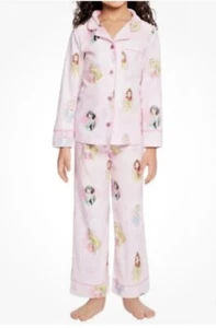 Disney Princess Pajama Kids 2-PC PJ Set Pink Size 5 Notch Collar Long Sleeves - Picture 1 of 5