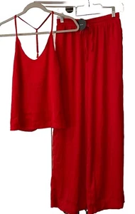 Lulus NWT 2-Piece Set Size Small RED Wide Leg Pants Babydoll Top Sexy Date Night - Picture 1 of 19