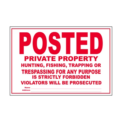 Posted Private Property Red/White Signs 8" x 12" - Tyvek Material - Image 1 of 4
