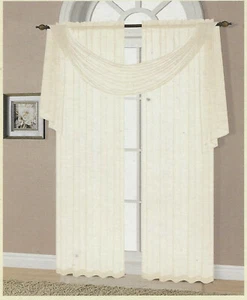 Vorhang Crushed Voile Panel, 52x84 Zoll Paneele, ein 36x144 Zoll Schal Set, Elfenbein - Bild 1 von 7