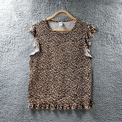 Anko Womens Blouse Top Size 16 Beige Black Animal Print Stretch Knit Smocked - Image 1 of 4
