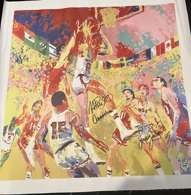 Magic Johnson & Larry Bird Signed 20x24 Canvas Dream Team PSA/DNA & Bird Holo - Image 1 of 4