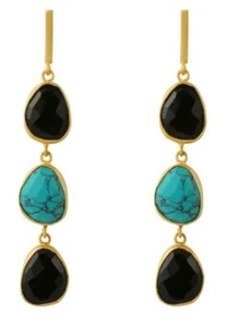 Pendientes de gota hechos a mano de ónix turquesa y negro chapados en oro de 18 K en plata esterlina - Imagen 1 de 3