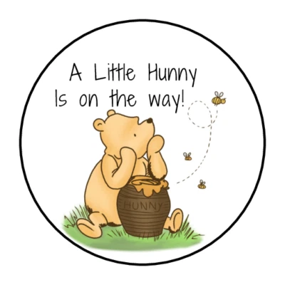PARTYMOMMY 30 A LITTLE HUNNY IS ON THE WAY WINNIE ENVELOPE SEALS STICKERS SHOWER BEAR