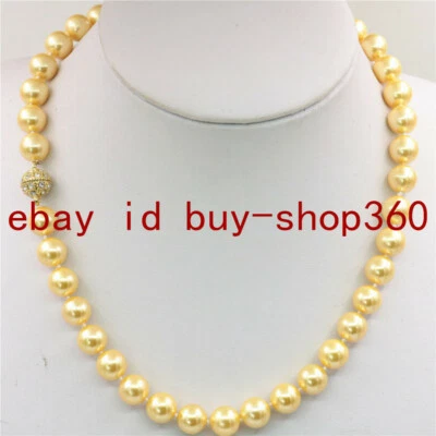 Collar de cuentas de piedras preciosas de perlas con concha del Mar del Sur de oro natural de 10 mm de 18"" (no perlas) Foto 1 de 4