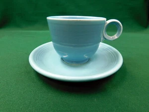 VINTAGE FIESTA WARE ~ BLUE CUP & SAUCER ~ TOM & JERRY RING HANDLE ~ FREE SHIP - Picture 1 of 6