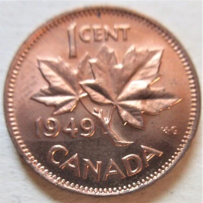1949 Canada Small Cent Coin. RED UNC NICE GRADE Penny George VI 1p 1c - Image 1 of 3