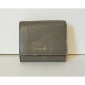 Tory Burch Brody tri-fold wallet porcini grey beige greige leather gold new - Picture 1 of 4