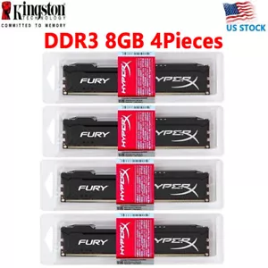 KINGSTON HyperX FURY DDR3 32GB KIT 4x8GB 1866 PC3-14900 Desktop RAM Memory DIMM  - Picture 1 of 9