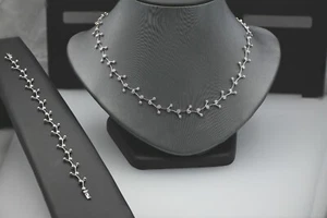 Set Collana Bracciale Bracciale Ispirato Diamanti Ramo Oro Bianco 18K 1,71 CTW - Foto 1 di 8