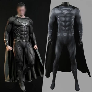Black Superman Cosplay Muscle Jumpsuit Adult Kids Suits Costume Halloween Tights - Picture 1 of 22