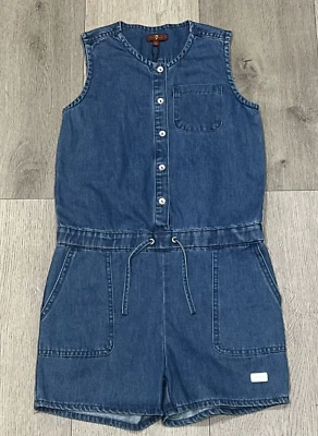 Romper sem mangas 7 For All Mankind jeans azul cambraia novo com etiquetas meninas tamanho G - Imagem 1 de 4