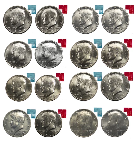 1971-1979  P & D Kennedy Half dollar BU Mint Cello Run 16 Coin lot Cover