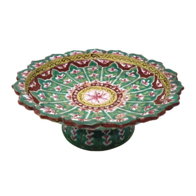 Large Antique Thai Bencharong Stem Plate - Image 1 of 4