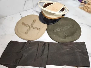 Vintage USMC Marine Corps Dress Officer Hat Cap Berkshire Covers tan green scarf - Picture 1 of 14