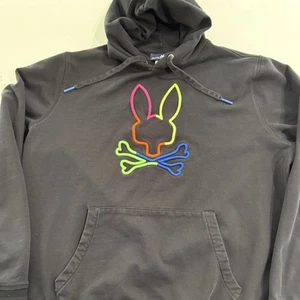 Psycho Bunny Size Large Leo Neon Embroidered Logo Black Pullover Hoodie Men's - Picture 1 of 13