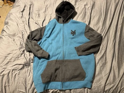 Zoo York 2XLT Sherpa Forrado Cremallera Sudadera con Capucha Azul Gris Cremallera Completa Alta Irrompible Y2K Foto 1 de 4