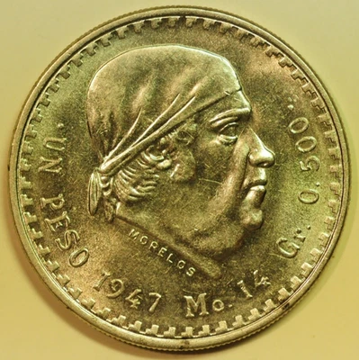 Peso de prata mexicano mw29378 1947 General Morelos KM#456 BU - Imagem 1 de 2