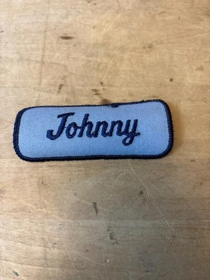 Vtg 70s JOHNNY Sew On Embroidered Clothing Jacket Uniform Name Patch BLUE - Image 1 of 3