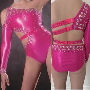 Glamour solo dance costume hot pink sassy embellished bling SA-Small adult - Picture 1 of 9