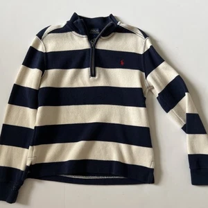 Polo Ralph Lauren Boys 1/4 Zip Pullover Sweater Sweatshirt Size 7 Blue White - Picture 1 of 8