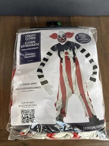 Neu in Verpackung gruseliger Clown Kinderkostüm Medium 8-10 Halloween Latex Maske verlängerte Arme Sound - Bild 1 von 9