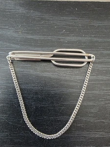 Swank Sterling Silver Tie Clip Bar With Chain Art Deco - Picture 1 of 3