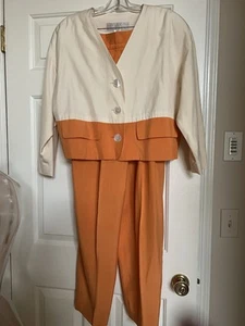 Conjunto de pantalón Charlotte Neuville seda melocotón y crema con chaqueta talla 4 ~excelente~ - Imagen 1 de 12
