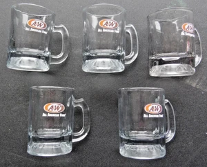 Vintage A&W Root Beer Small Mini Clear Glass Mugs ~3-1/4” Tall Lot of 5 - Picture 1 of 17