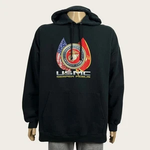 Vintage USMC Marines Semper Fi Fidelis Men's 2XL Black Hooded Hoodie Sweatshirt - Picture 1 of 8