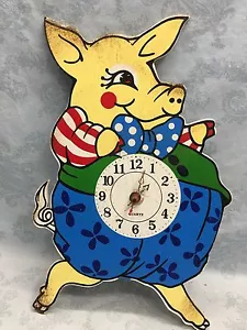 Wood Pig Piggy Shaped Wall Clock Rustic Vintage Country Style Battery Powered - Picture 1 of 7