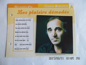 CARTE FICHE PLAISIR DE CHANTER CHARLES AZNAVOUR LES PLAISIRS DEMODES - Picture 1 of 1
