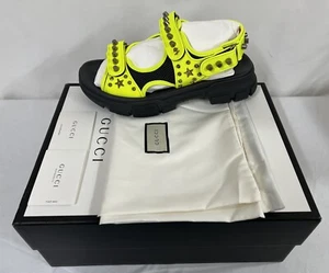 NIB Gucci Aguru Neon Yellow Floral/Star Detail Studded Sandal 11EU/12US $1150.00 - Picture 1 of 9