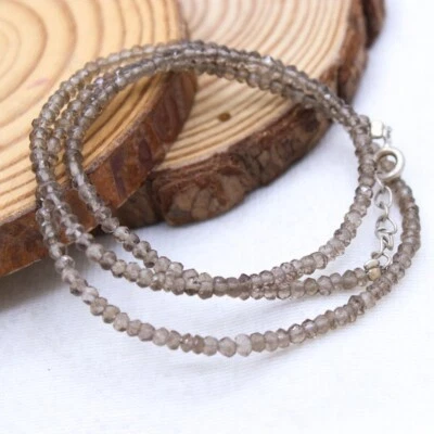 Natural Smoky Quartz Faceted Rondelle Gemstone Beads Men Women Necklace Gift 18" - Image 1 of 4