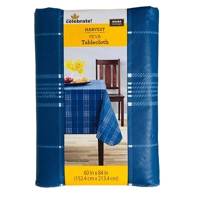 Way to Celebrate Fall Harvest Navy Plaid 60x84in PEVA Vinyl Tablecloth - Image 1 of 2