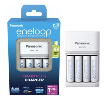 Panasonic Eneloop Smartplus Charger BQ-CC55 Wiederaufladbar + 4 Aa Nimh - Bild 1 von 4