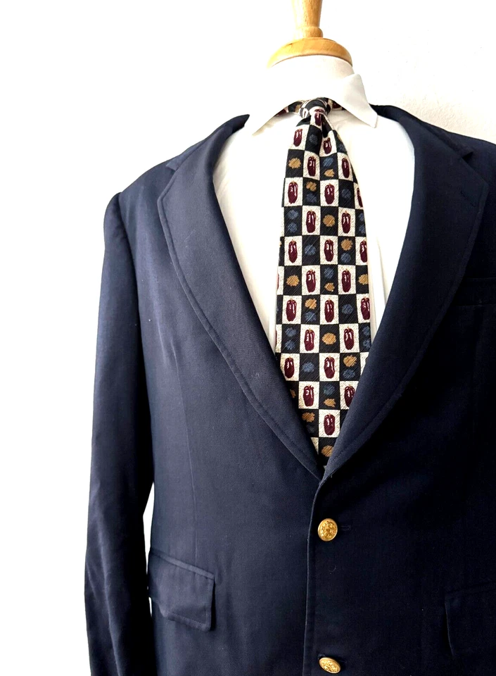 Chaqueta Blazer Abrigo De Colección Southwick Para Hombre 42L Largo Azul Marino Oscuro Dorado Botones Lana Foto 1 de 4