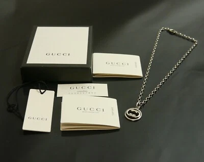 Autentica collana Gucci con moneta GG ad incastro argento sterling #9420 - Immagine 1 di 4