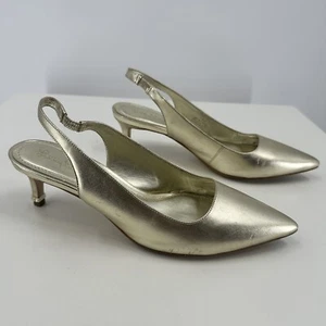 Lilly Pulitzer Erin Metallic Gold Slingback Pump Rhinestone Heel Size 7.5 - Picture 1 of 8