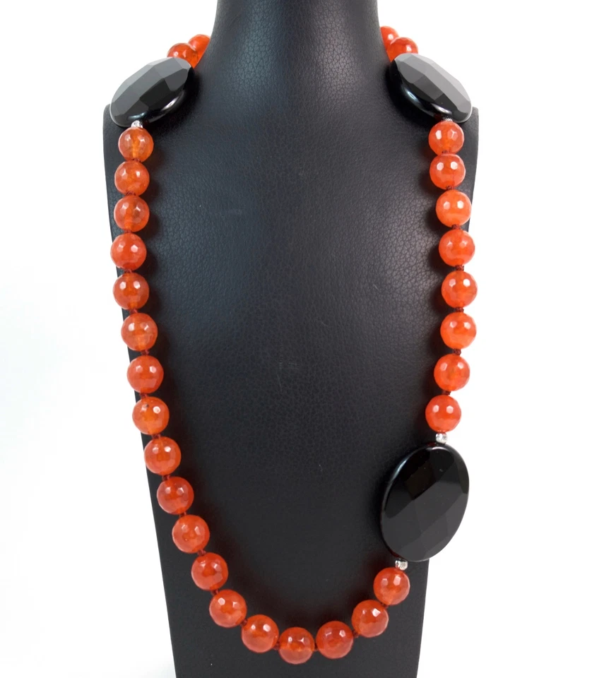 Collana in Corniola e Onice con chiusura in Argento 925. Made in Italy - Immagine 1 di 1